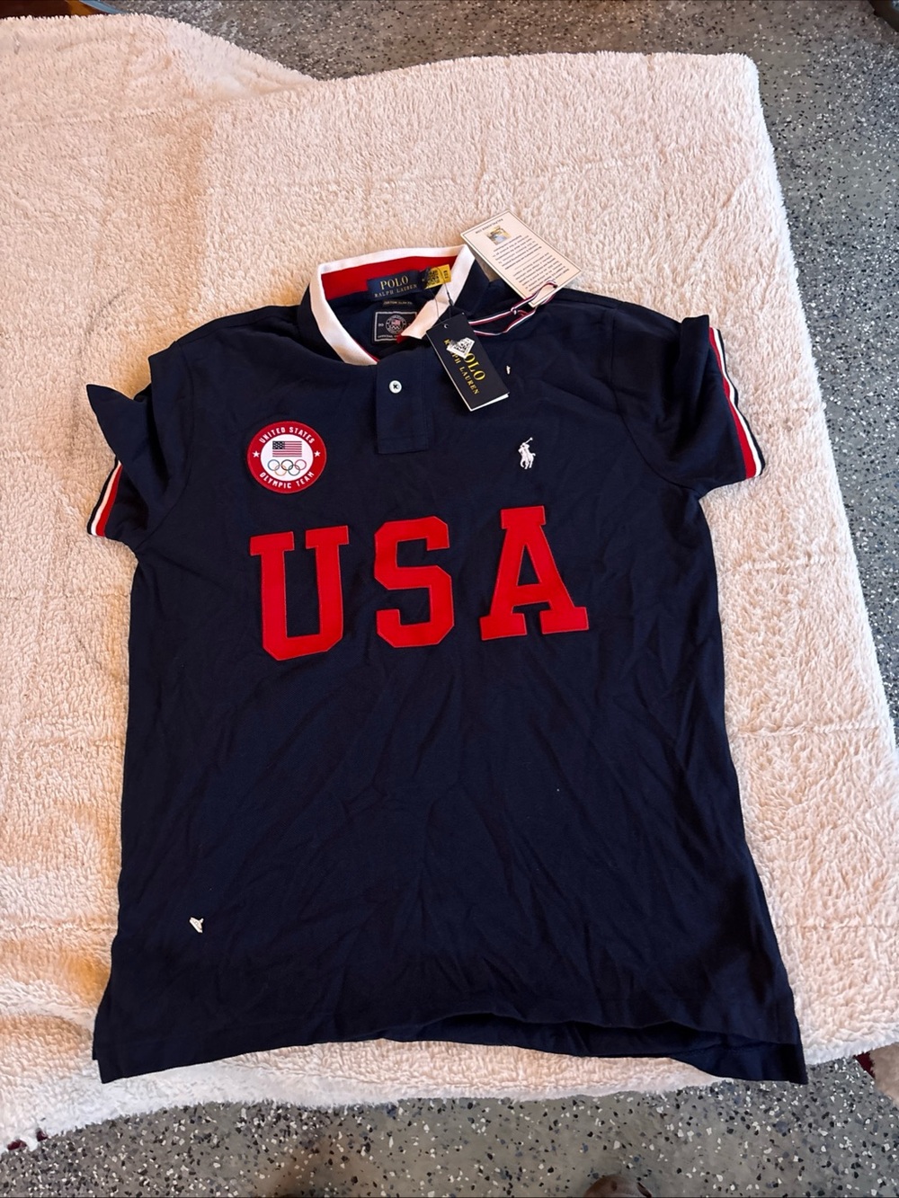 Polo by Ralph Lauren Navy Polo Shirt with Red USA Applique